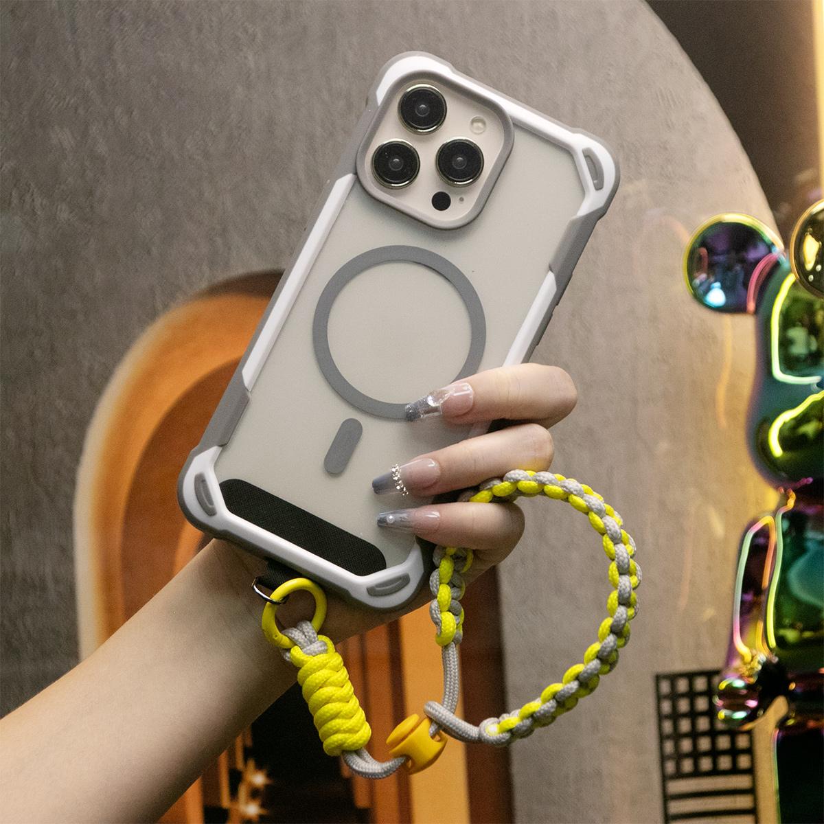 For iPhone 16 15 14 13 12 11 Pro Max Case, Clear Acrylic Two-tone Magnetic Phone Case With Adjustable Wristbands, Camera Protector Shockproof Non-Yellowing Heavy Duty Protection Hard Cover