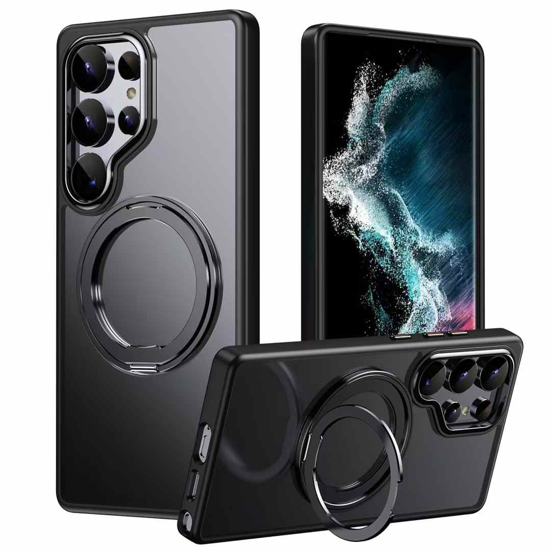 360 Degree Rotation Stand Holder Matte Ultra Clear Strong Shockproof Magnetic Phone Case Wireless Charging For Samsung S25Ultra S25 S24 S24Plus S24Ultra S23Ultra S23