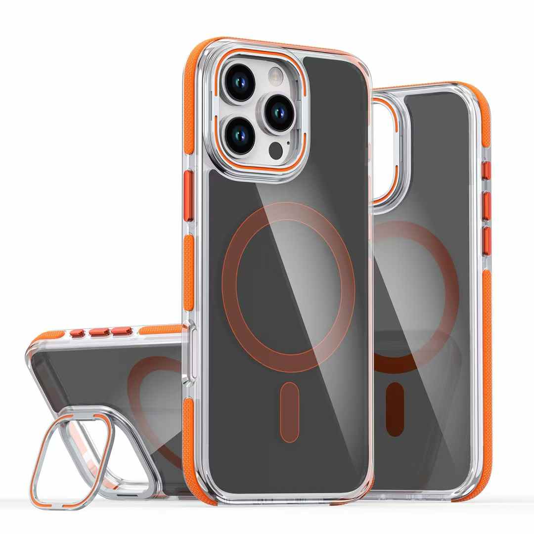 Translucency Black Strong Magnetic Camera Kickstand For Magsafe Phone Case For iPhone 16 15 14 13 12 11 Pro Max Plus Metal Frame Stand Acrylic Shockproof Bumper Hard Cover