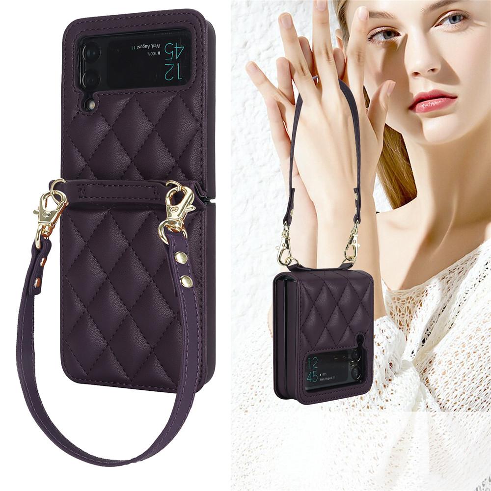 Luxury Crossbody Leather Case For Samsung Galaxy Z Flip 6 5 4 3 5G Long Rope Lanyard Shockproof Bumper Lens Protector Cover
