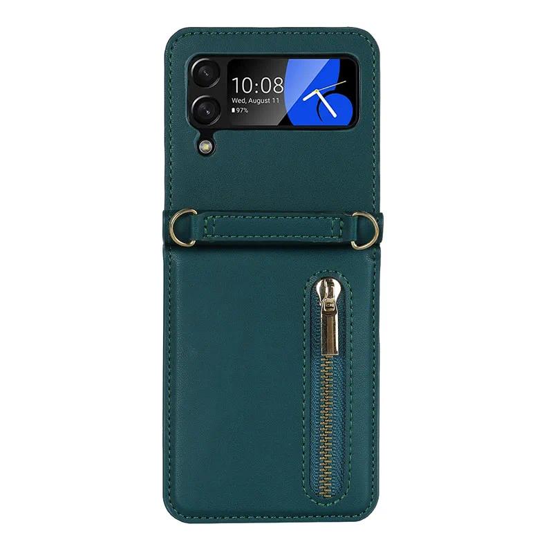 for Samsung Galaxy Z Flip 6 4 5 Z Flip 3 Case Luxury Card Slot Phone Holder Zipper Wallet Crossbody Cover Folding Case Coque