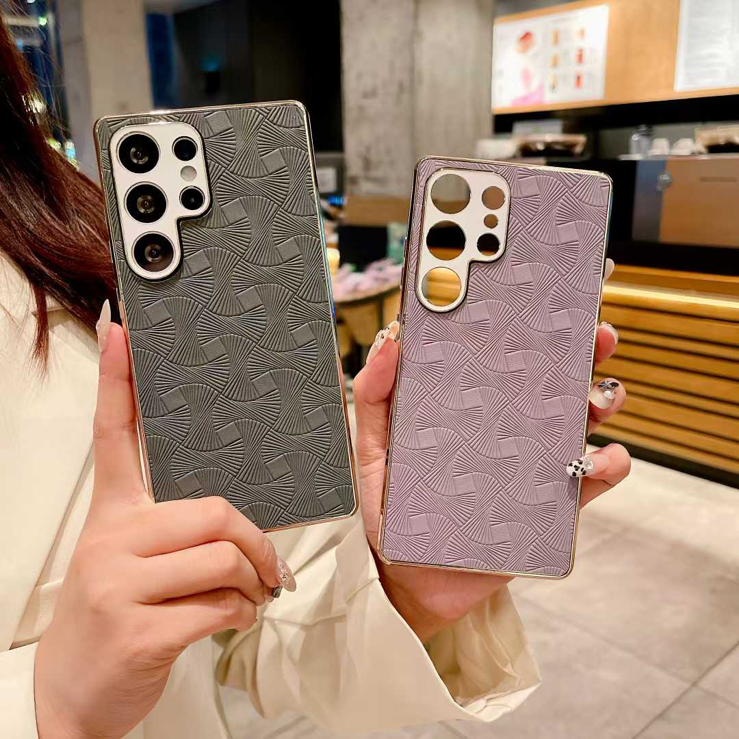 For Samsung S25Ultra S25 S24 S23 A56 A55 A54 A53 A36 A26 A16 Phone Case, Luxury Glitter Fanshaped Pattern Leather Plating Matte Shockproof Hard Full Cover