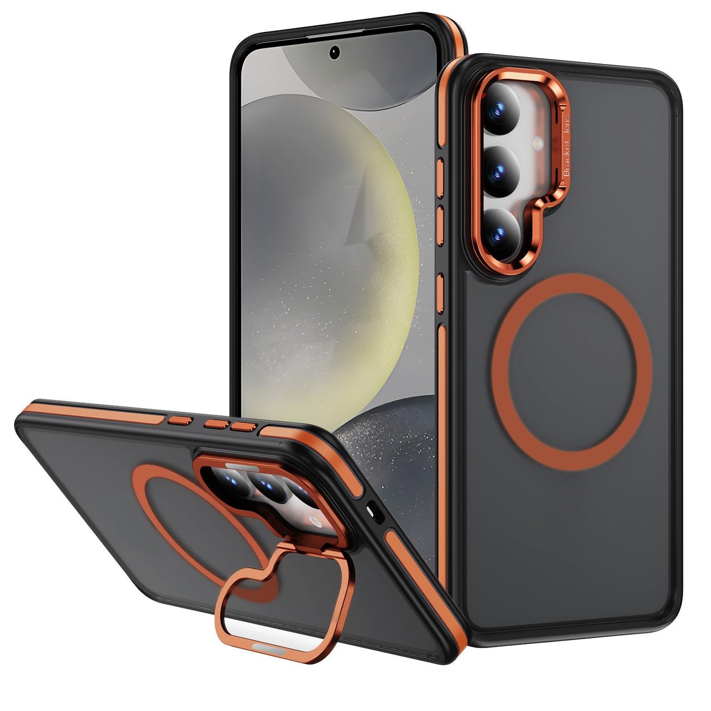 Two-tone Matte Transparent Anti-Dust Anti-Fall Bumper Shockproof Strong Magnetic Phone Case With Metal Camera Kickstand for Samsung S25Ultra S24 S23FE S23 A14 A15 A25 A35 A54 Bumper Hard Cover