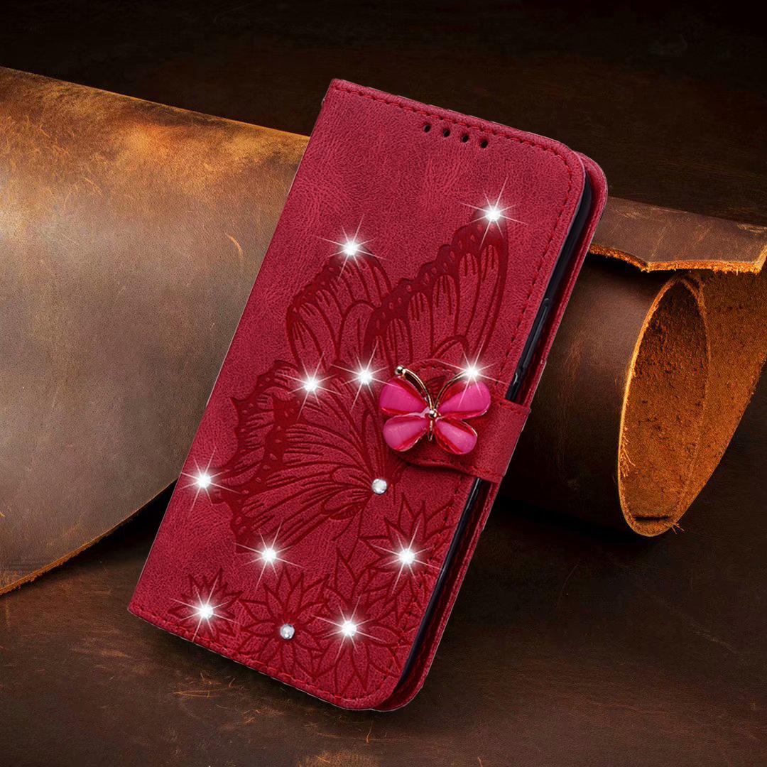 Leather Wallet Bling Phone Case For Samsung Galaxy S24 S23 S22 S21 Note20 Ultra FE Plus Stand Cute Cover