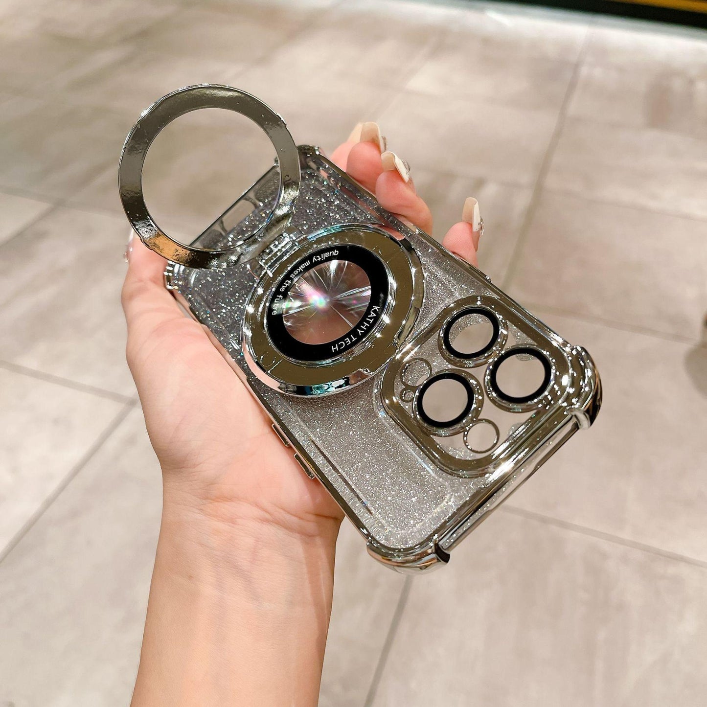 For iPhone 16ProMax 16 15 14 13 Pro Max Phone Case With Magnetic Kickstand, Clear Four Corners Gradient Acrylic Shockproof Hard Anti-Fall Full Cover With Camera Lens Protector