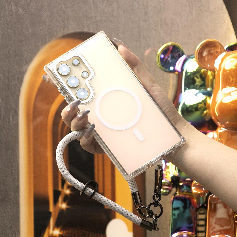 Laser Gradient Chameleon Strong Magnetic Case With Multifunctional Wristband For Samsung S25Ultra S24 S23 S22 S21FE A06 A15 A16 A25 A35 A36 A53 A54 A55 Metal Frame Acrylic Shockproof Cover