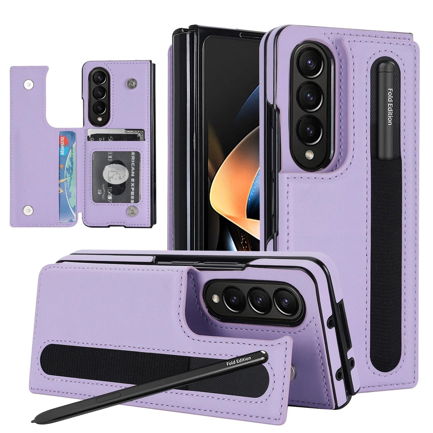 PU Leather Purse Phone Case for Samsung Galaxy Z Fold 6 5 4 3 Fold6 Fold5 Fold4 5G Pen Slot Card Holder Shockproof Stand Cover