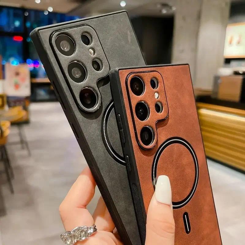 Vintage Leather Magnetic Case For Samsung S24 S23 S22 S21 Note20 Ultra Plus S21FE S23Ultra Hard Cover