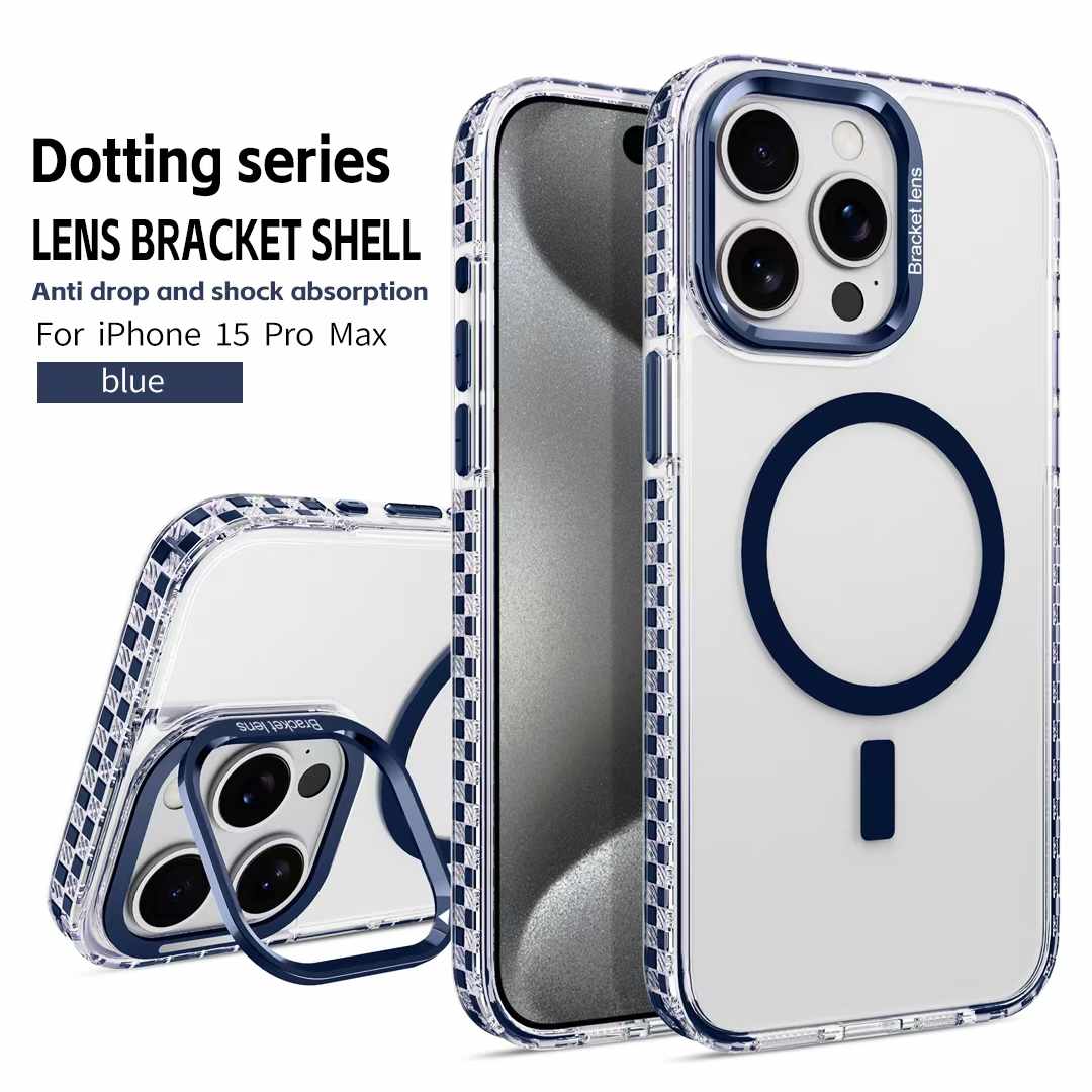 For iPhone 16 15 14 13 12 Pro Max Phone Case With Camera Kickstand, Clear High Definition Two-tone Shockproof Acrylic Metal Frame for Magsafe Support Wireless Charging Anti-Fall Shockproof Full Cover