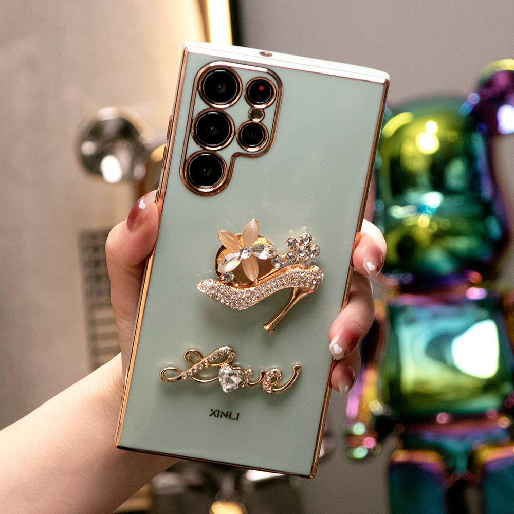 Gold High-heeled Shoes Plating Phone Case for Samsung S24 S23 S22 S21 FE Plus Ultra Note 20