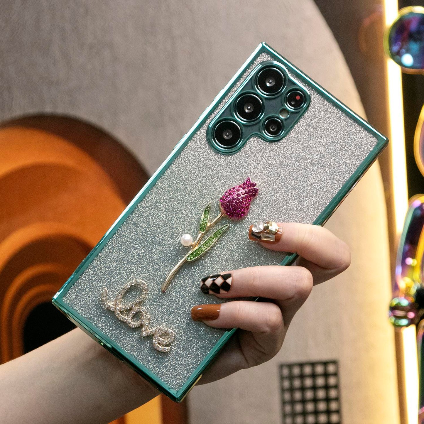 Luxury Diamond Plating Rose Flower Glitter Clear Gradient TPU Plating Shockproof Soft Phone Case For Samsung S24Ultra S24FE S24 S23 S22 S21 FE Plus Ultra