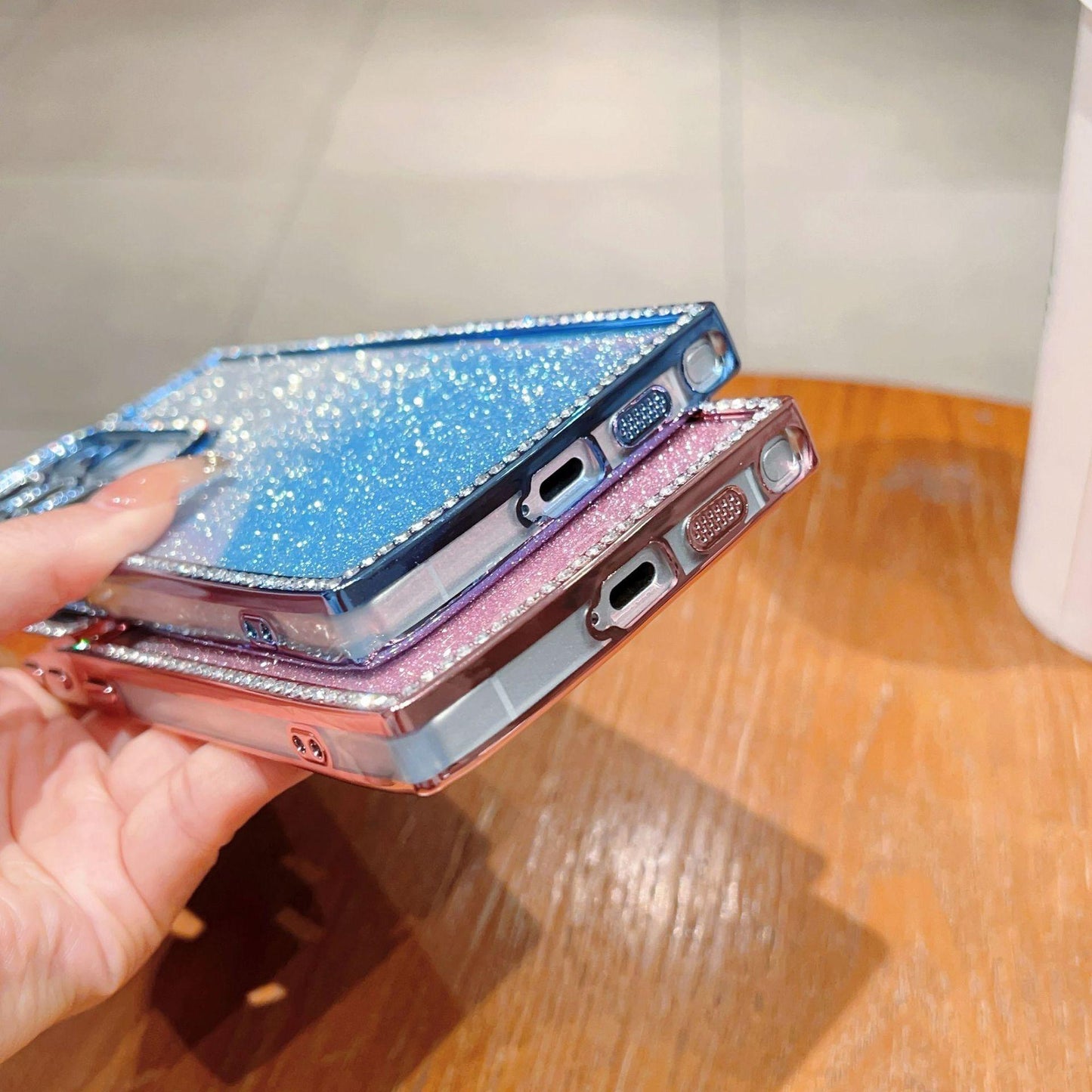 Glitter Rhinestone Clear TPU Square Phone Case with Len Protector For Samsung S25Ultra S25+ S24Ultra S24+ S24 Transparent Bumper Shockproof Soft Full Cover