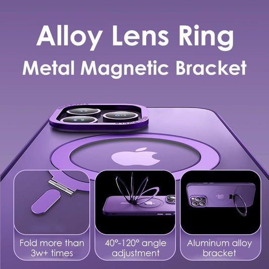 Aluminum Magnetic Stand Phone Case For iPhone 16ProMax 15 14 13 12 Pro Max Metal Lens With Bracket Cover For Magsafe Wireless Charging