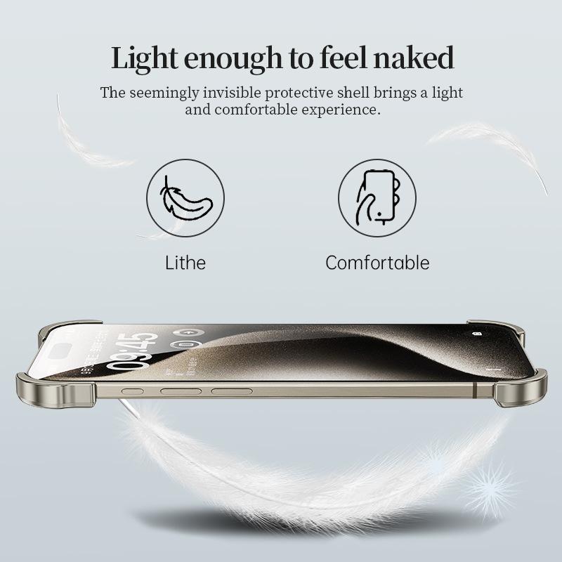 For iPhone 16 15 14 13 12 Pro Max Phone Case, Special-Shaped Premium Titanium Grey Aluminum Metal Frame Corner Anti-Fall Shockproof Borderless Slim Bumper Built-in Camera Protector Hard Cover