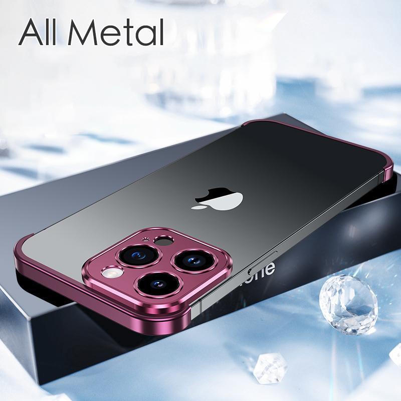Ultrathin Frameless Aluminium Alloy Metal Bumper Corner Cover Protector Case for iPhone 15 14 13 12 Pro Max Drop-proof Cover