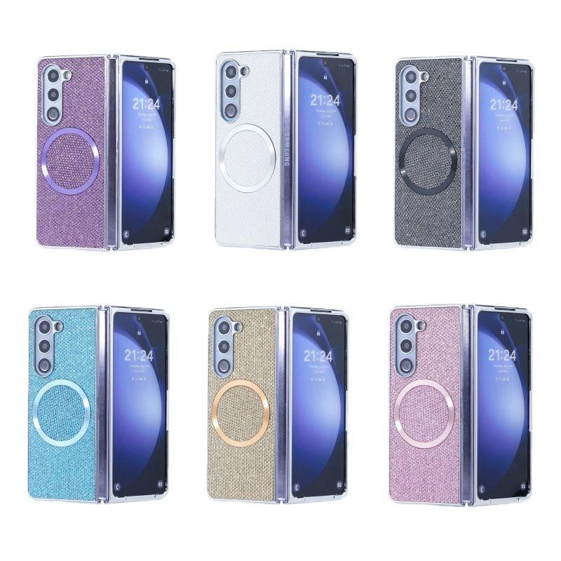 Luxury Glitter Rhinestone Strong Magnetic PC Fold Phone Case For Samsung Galaxy Z Fold6 Fold5 Fold4 Fold3 5G Smart Phone Full Cover