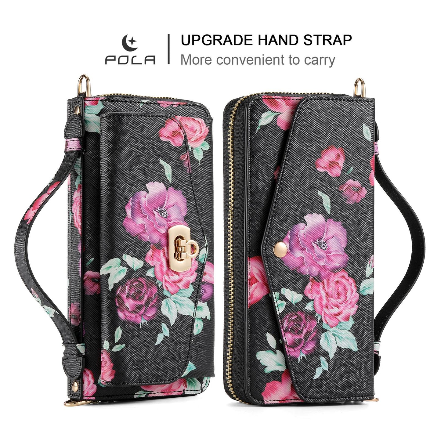 Flower Leather Magnetic Wallet Upgrade Hand Strap Phone Case For Samsung Galaxy S23 Ultra S22 Plus Note 20 Ultra Multifunction Zipper Business Split Cover POLA 001