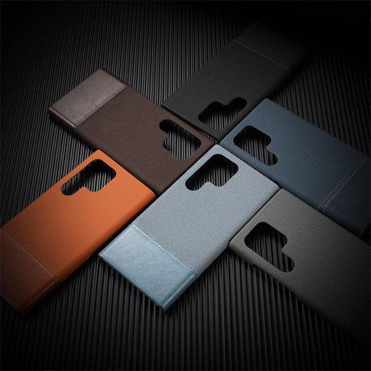 For Samsung S25Ultra S24Ultra S23Ultra Phone Case, Antislip Two-Tune Leather Denim Style Slim Matte Fabrics Pattern Len Protection Shockproof Hard Full Cover