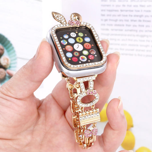 Diamond Rabbit Chain and Watch Case for Apple Watch 44mm Band 45 42 38 41 Ultra 49mm Link Bracelet for IWatch Series 9 8 7 6 SE 5 4