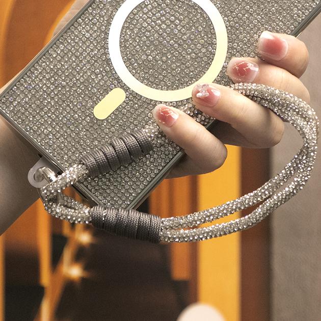 Fashion Colorful Glitter Phone Lanyard Wrist Woven Rhinestone Strap Multifunctional Diamond Fabric Wristband Metal Accessories Color Hanging Bracelet Anti-lost Lanyards