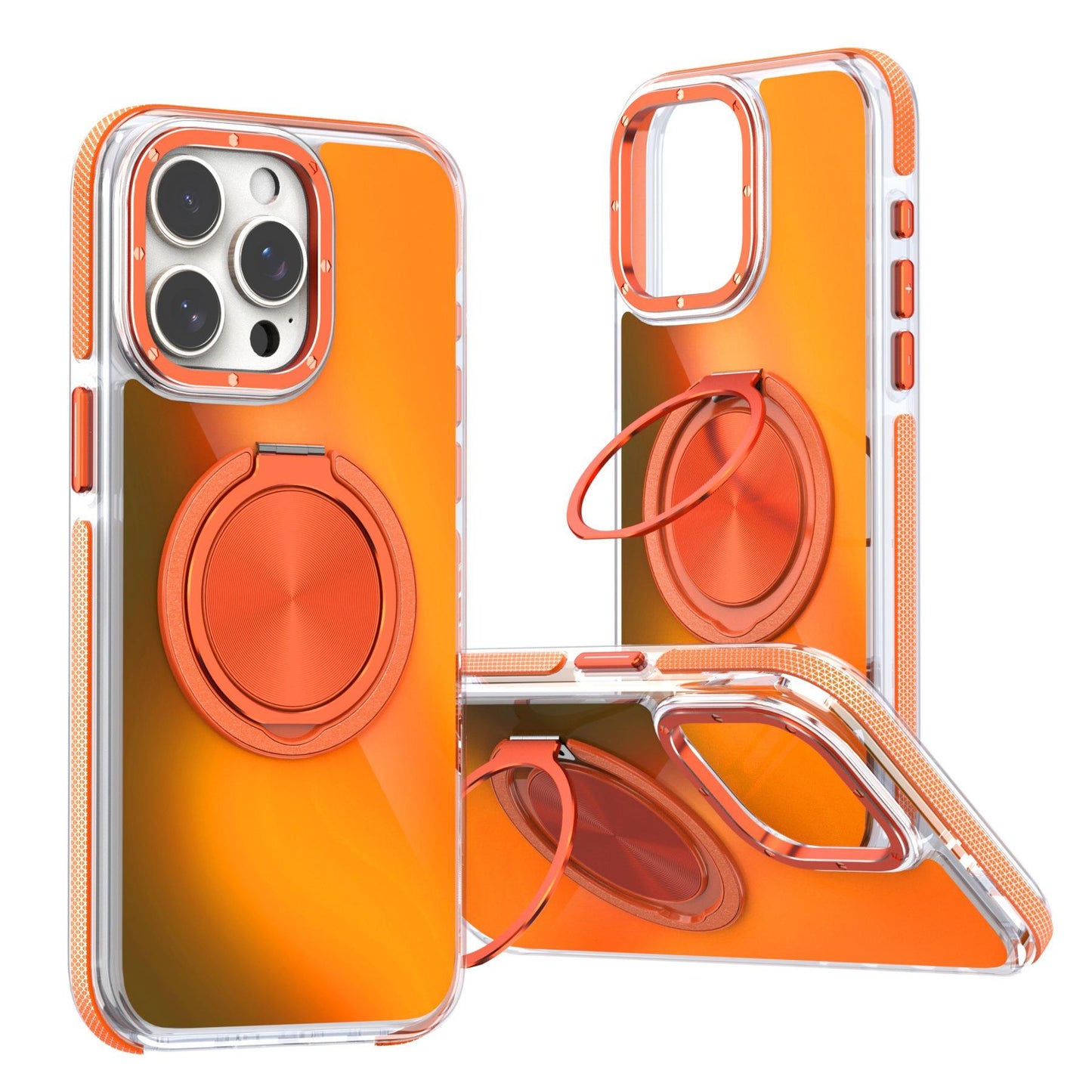 Laser Gradient Chameleon Strong Magnetic 360 Rotating Kickstand For Magsafe Phone Case For iPhone 16 15 14 13 12 11 Pro Max Plus Metal Frame Acrylic Shockproof Hard Cover