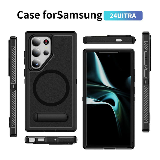 Anti-Dust Anti-Fall Heavy Duty Protection Shockproof Strong Magnetic Phone Case With Kickstand for Samsung S25Ultra S24 S23FE S23 S22 Bumper Matte Hard Full Cover