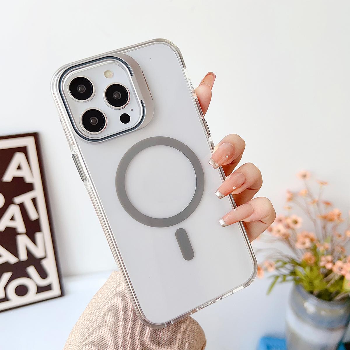 Dual Color Lens Stand Magnetic For Magsafe Wireless Charging Phone Case For iPhone 16 15 14 13 Pro Max Plus Clear TPU Acrylic Hard Cover