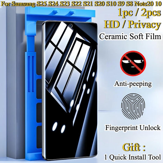 1pc/2pcs High Definition / Privacy Ceramic Soft Film For Samsung Galaxy S25 S24 S23 S22 Ultra S21 S20 S10 S9 PLUS Note 20 10 9 8 Screen Protector with Kit, Not Tempered Glass