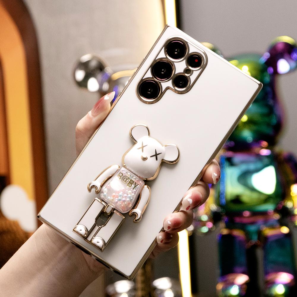 Plating Candy Bear Stand Phone Case For Samsung S25 S24 S23 S22 S21 Note20