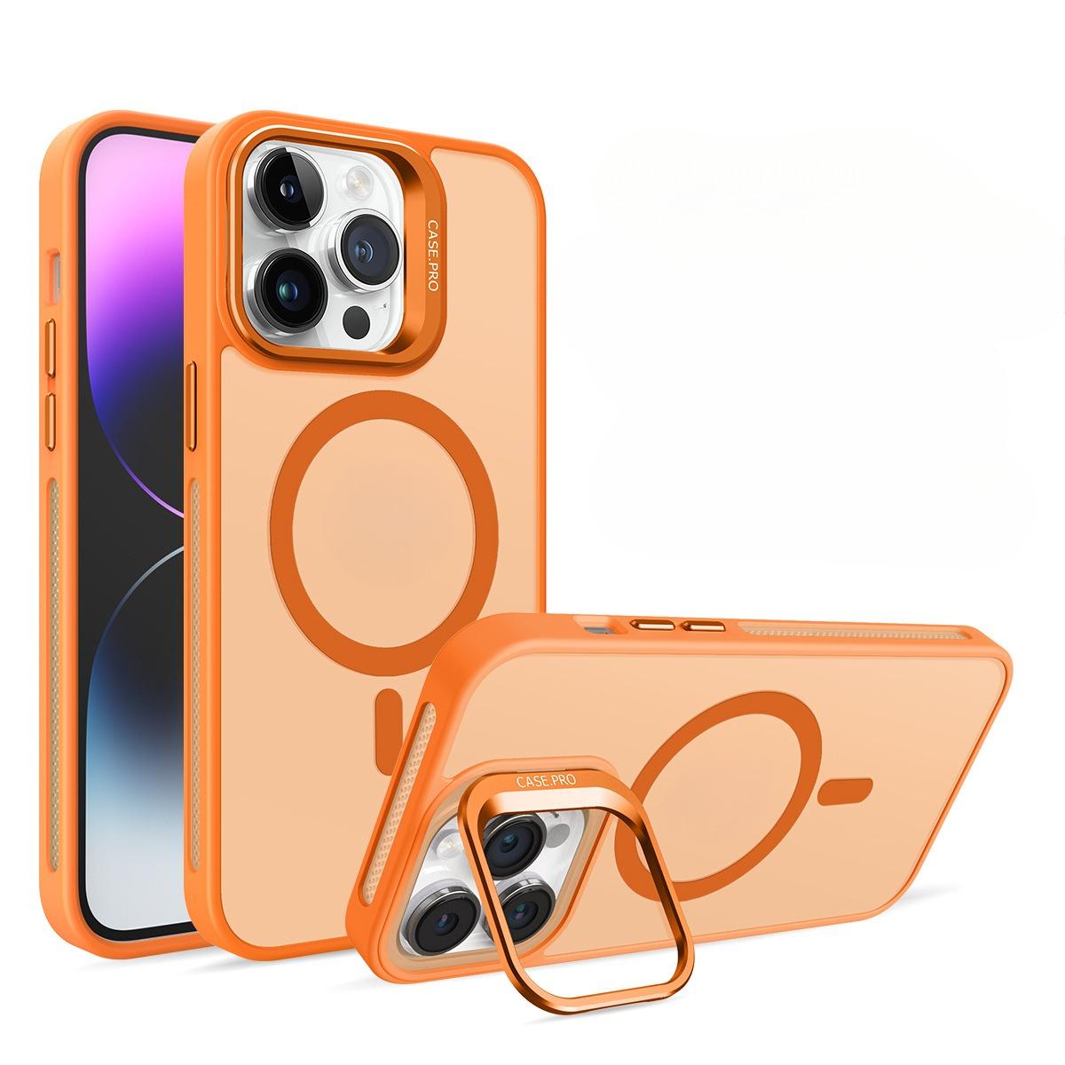 For iPhone 16ProMax 16 15 14 13 Pro Max Phone Case With Magnetic Kickstand, Clear Matte Metal Frame Acrylic Shockproof Hard Anti-Fall Full Cover