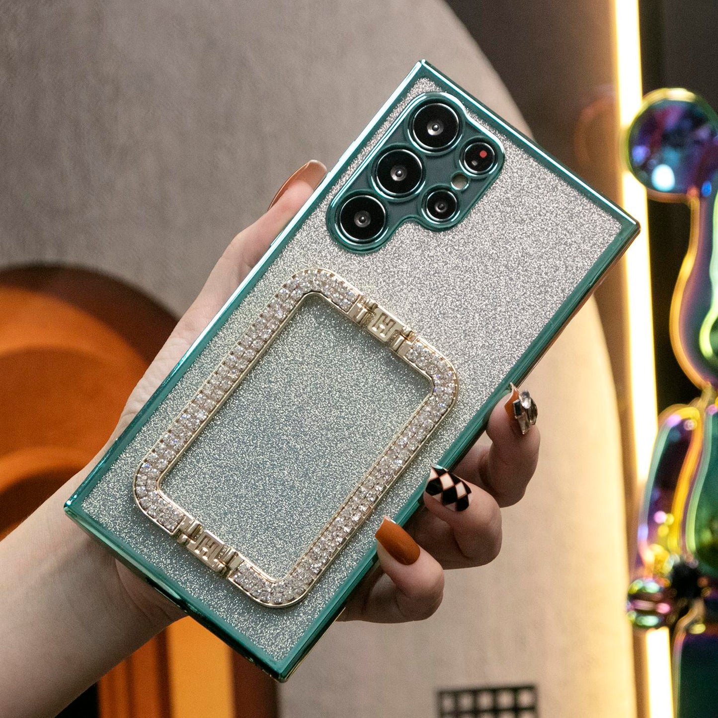 Luxury Diamond 3D Crystal Square Holder Glitter Clear Gradient TPU Plating Shockproof Soft Phone Case For Samsung S24Ultra S24FE S24 S23 S22 S21 FE Plus Ultra