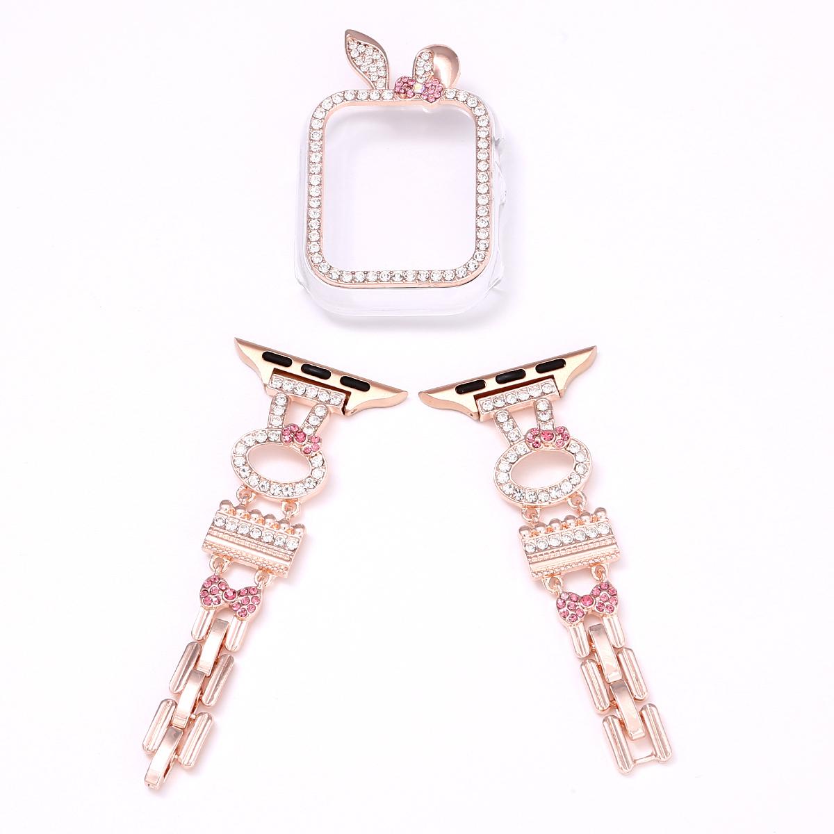 Diamond Rabbit Chain and Watch Case for Apple Watch 44mm Band 45 42 38 41 Ultra 49mm Link Bracelet for IWatch Series 9 8 7 6 SE 5 4