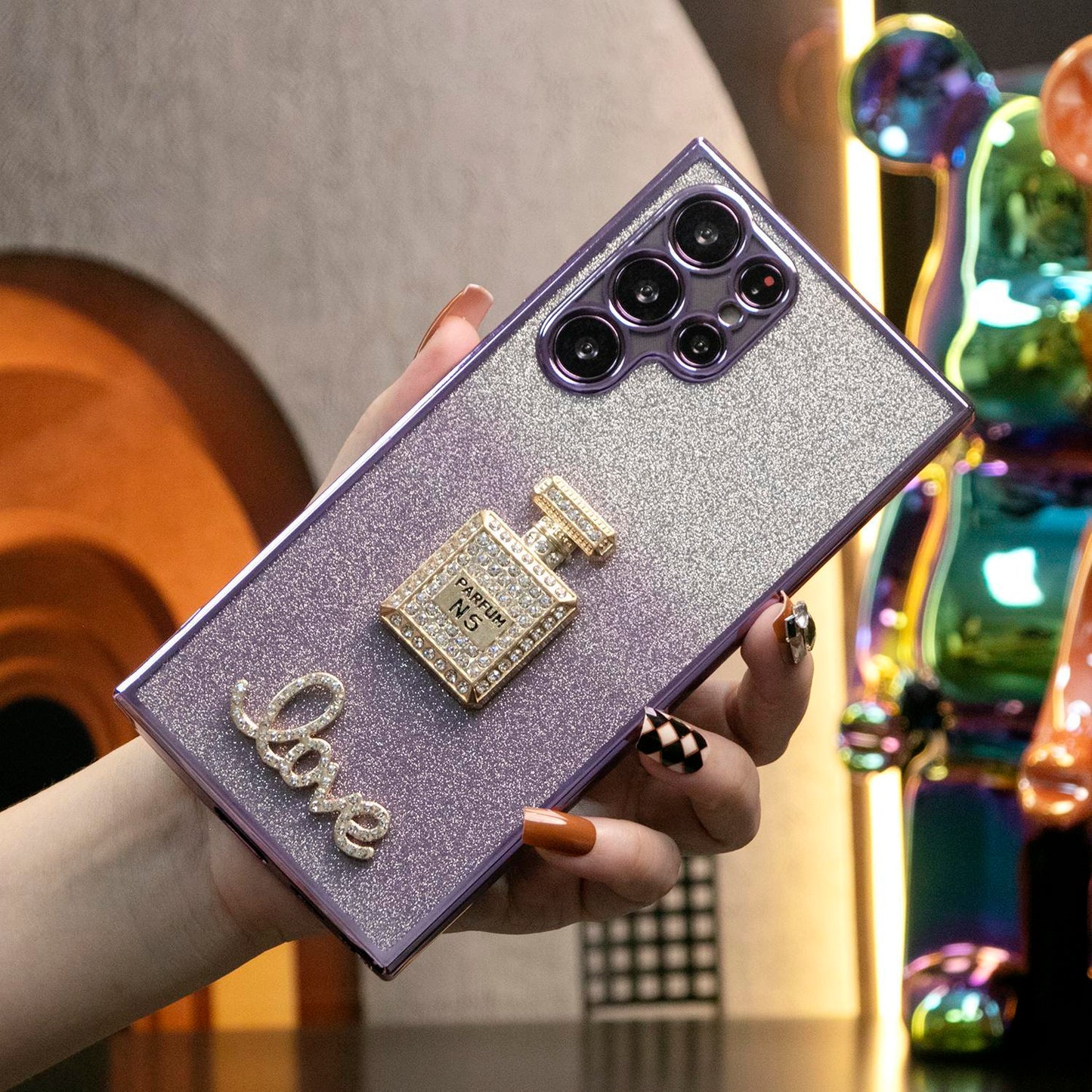 Luxury Diamond Mirror Perfume Bottle Stand Glitter Clear Gradient TPU Plating Shockproof Soft Phone Case For Samsung S24Ultra S24FE S24 S23 S22 S21 FE Plus Ultra