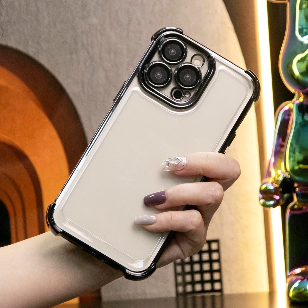 For iPhone 16 15 14 13 Phone Case, Luxury Four Corner Plating Clear High Definition Acrylic Built-in Camera Protector Shockproof Hard Full Cover