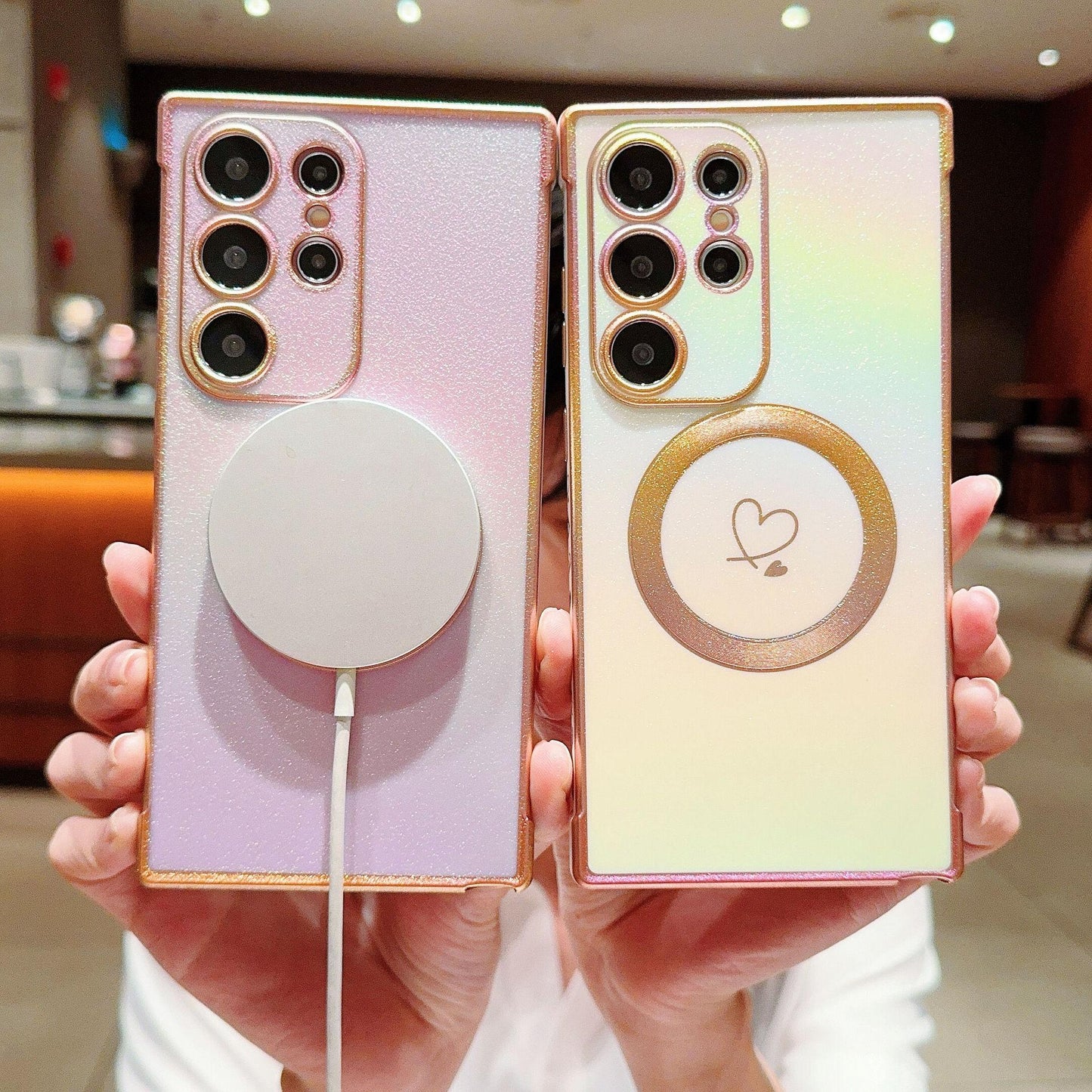 Matte Colorful Gradient Plating Love Heart TPU Strong Magnetic Phone Case For Samsung S25Ultra S24 S23 S22 S21 Shockproof Soft Full Cover