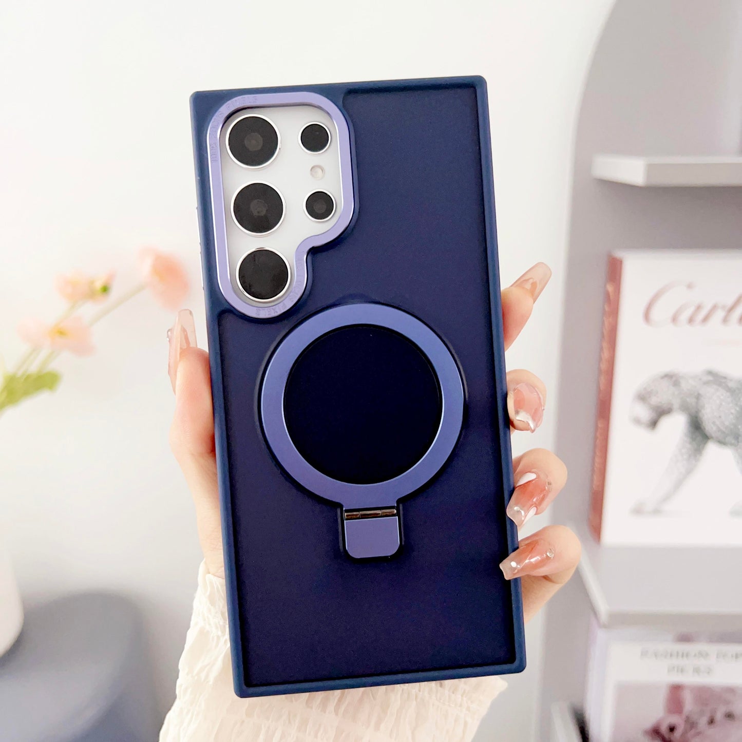 For Samsung S24Ultra S24Plus S24 S23Ultra S23Plus S23 Case, Clear Matte Magnetic Kickstand, Luxury Elegant Support Wireless Charging Case Foldable Magnetic Pop Stand Camera Protection Cover