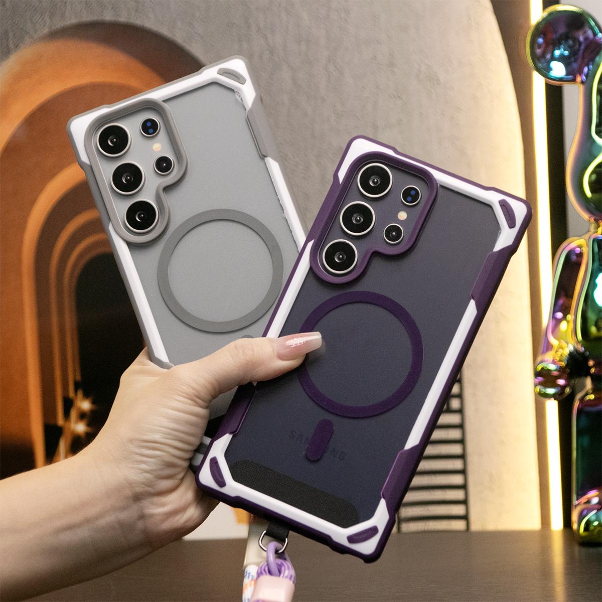 For Samsung S24 Ultra S24Plus S24 Case, Two-tone Magnetic Acrylic, Luxury Elegant Clear Case With Short Wristband Camera Protection Heavy Duty Protection Shockproof Hard Cover