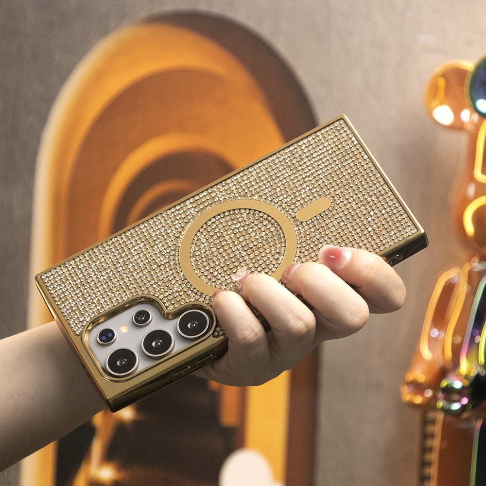 Colorful Glitter Rhinestone Plating Diamonds Strong Magnetic Wireless Charging Phone Case For Samsung S25Ultra S25+ S25 S24 S23 Ultra Shockproof Protection Soft Bumper Cover