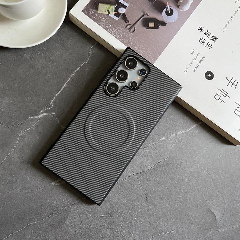 For Samsung S25Ultra S24 S23 S22 Note20 A15 A25 A35 A36 A55 A56 Phone Case, Antislip Carbon Fiber Matte Luxury Leather Strong Magnetic Slim Emboss Protection Shockproof Hard Full Cover