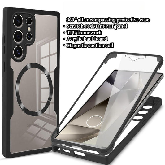 For Samsung S25Ultra S25 S24 S23 S22 S21FE A16 A26 A36 A56 Strong Magnetic Phone Case, Double Side 360 Full Protection, HD PET Screen Protector Acrylic Shockproof Hand Feel Hard Full Cover