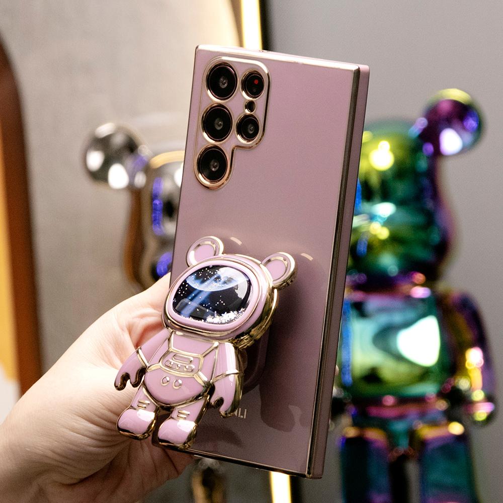 Quicksand Astronaut Space Bear Kickstand Soft Phone Case for Samsung A13 A14 A15 A23 A24 A25 A33 A34 A35 A52 A53 A54 A55 A72 A73