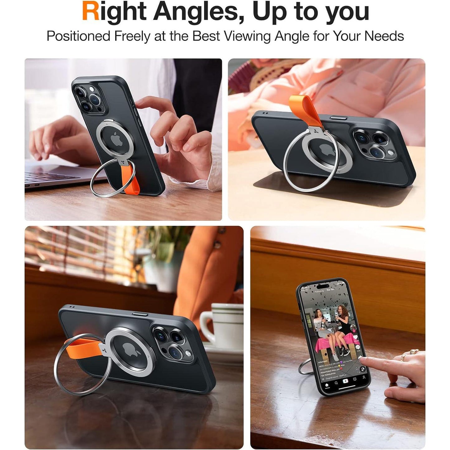 Upgrade Magnetic Phone Grip Holder Kickstand with Silicone Loop, Compatible with PopSockets MagSafe Ring Removable, for iPhone 16 15 14 13 12, for Samsung S22 S23 S24