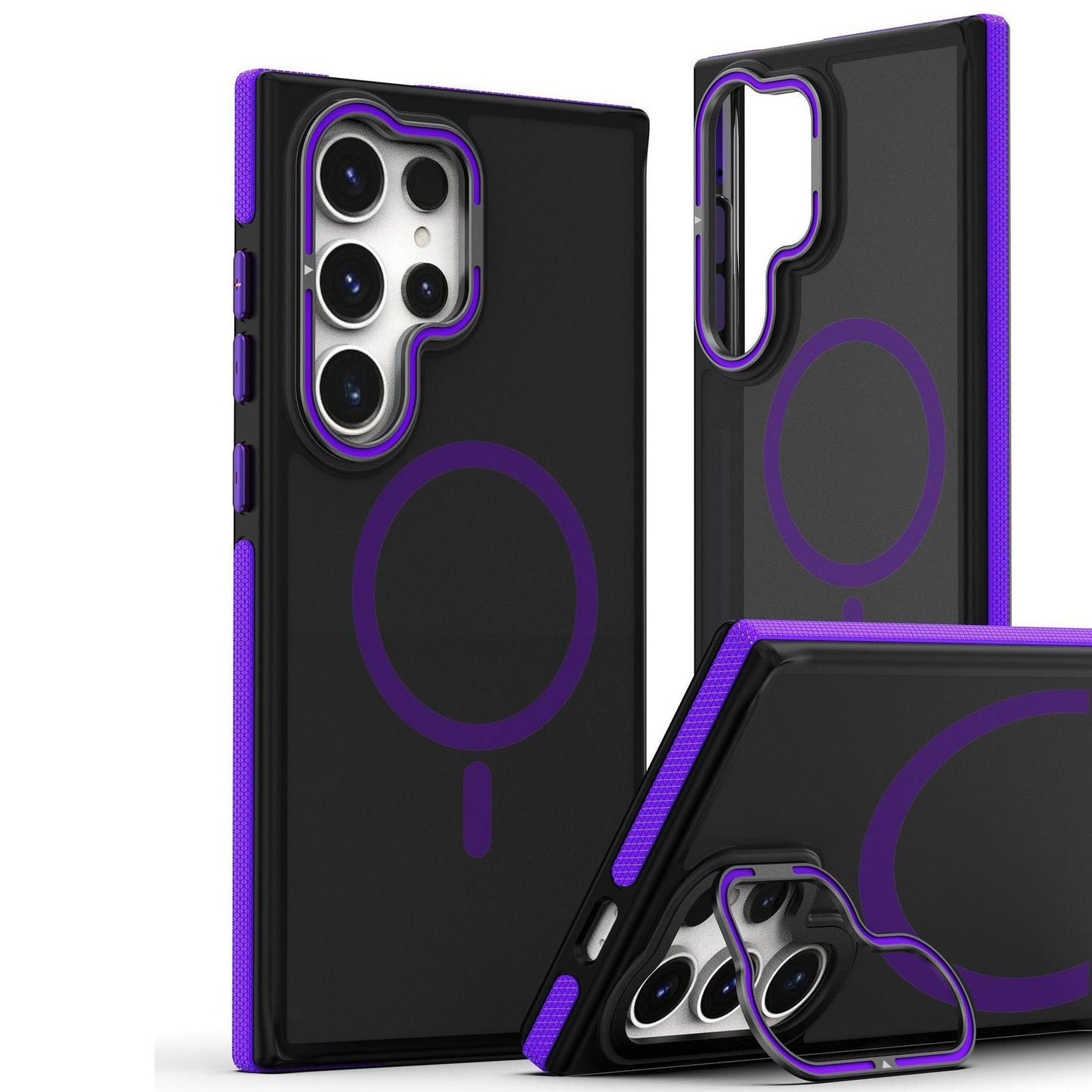 For Samsung S25Ultra S25 S24 S23FE A15 A14 A25 A24 A34 A35 A54 A55 Strong Magnetic Phone Case, Metal Camera Kickstand Protection, Elegant Matte Case Shockproof Bumper Hard Full Cover