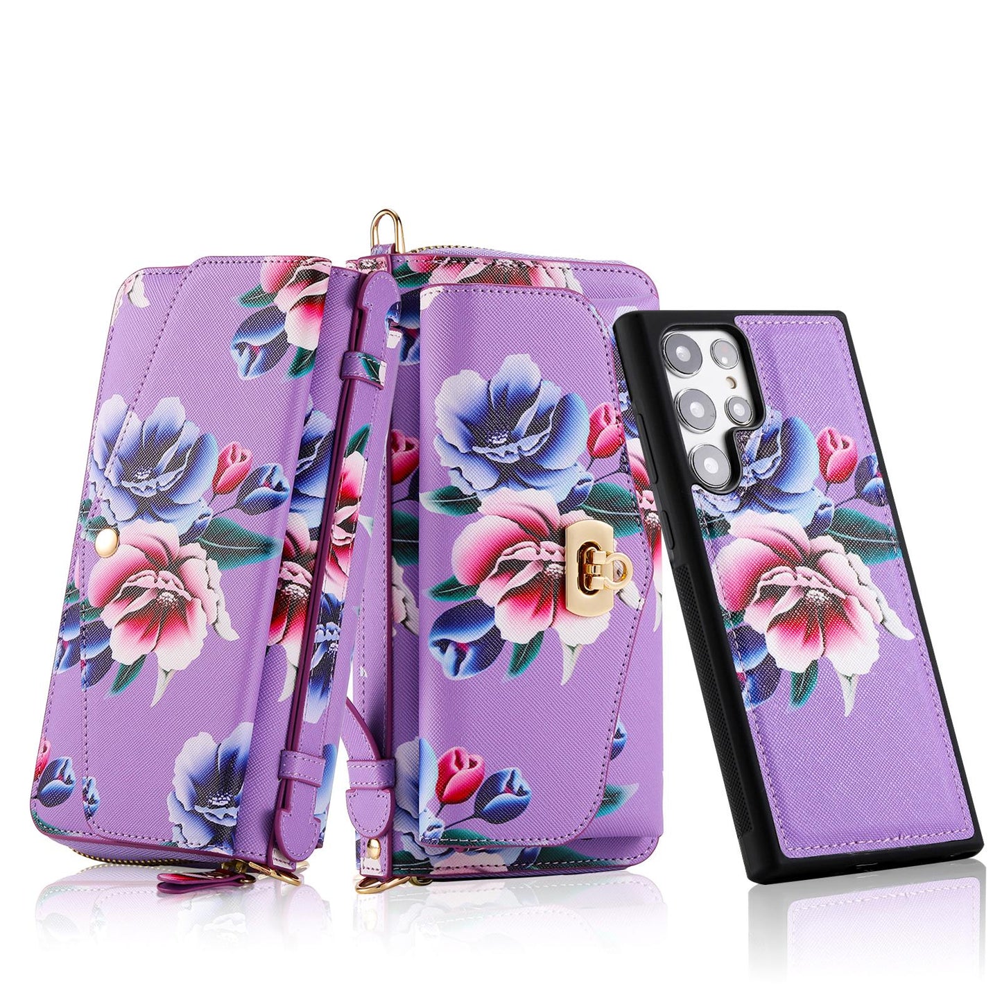 Flower Leather Magnetic Wallet Upgrade Hand Strap Phone Case For Samsung Galaxy S23 Ultra S22 Plus Note 20 Ultra Multifunction Zipper Business Split Cover POLA 001