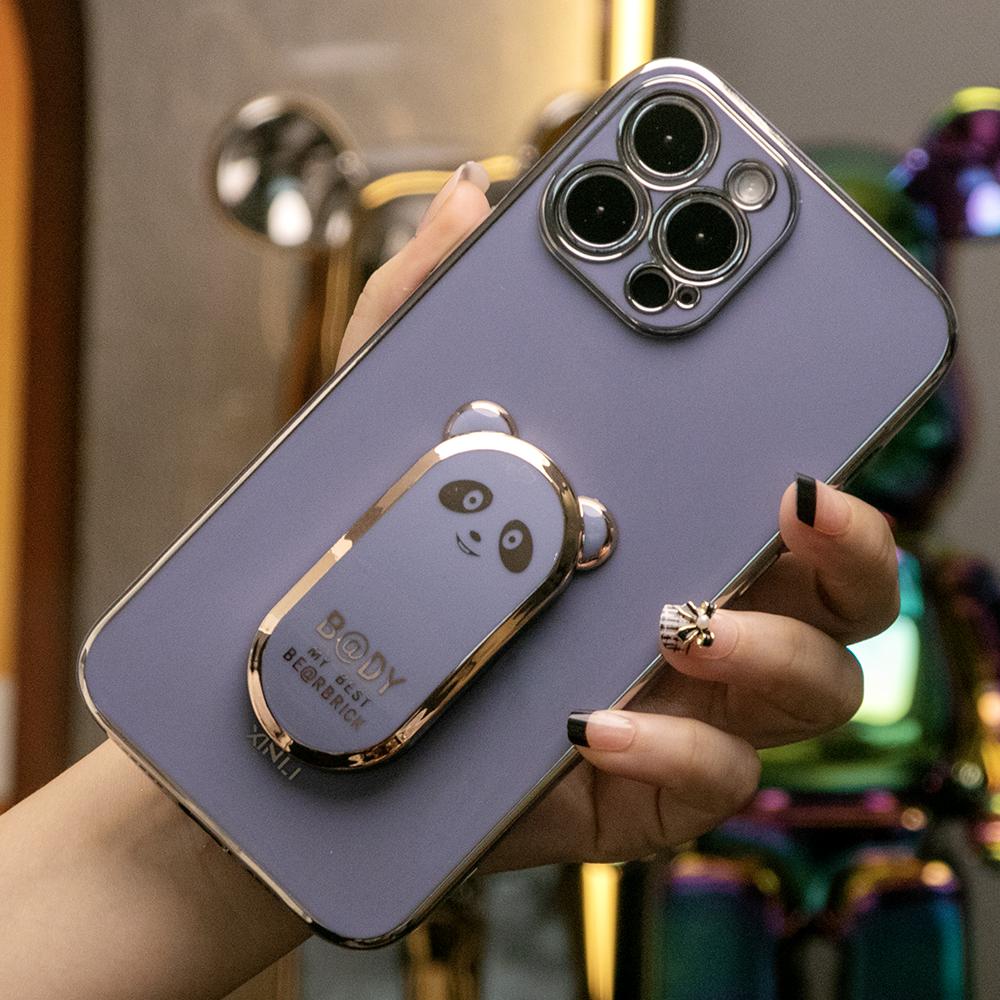 Panda Kickstand Plating Phone Case for iPhone 16ProMax 16 15 14 13 12 11 Pro Max