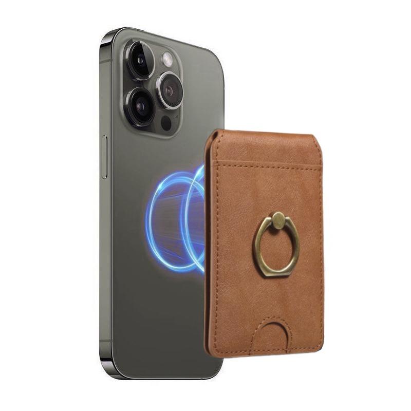 Multi-function Leather Card Case Strong Magnetic Wallet Card Holder Ring Stand Card Bag Case for Magsafe for iPhone 16 15 14 13 12 Pro Max Stand Cover for Samsung S25 S24 S23 Smart Phone Accessories