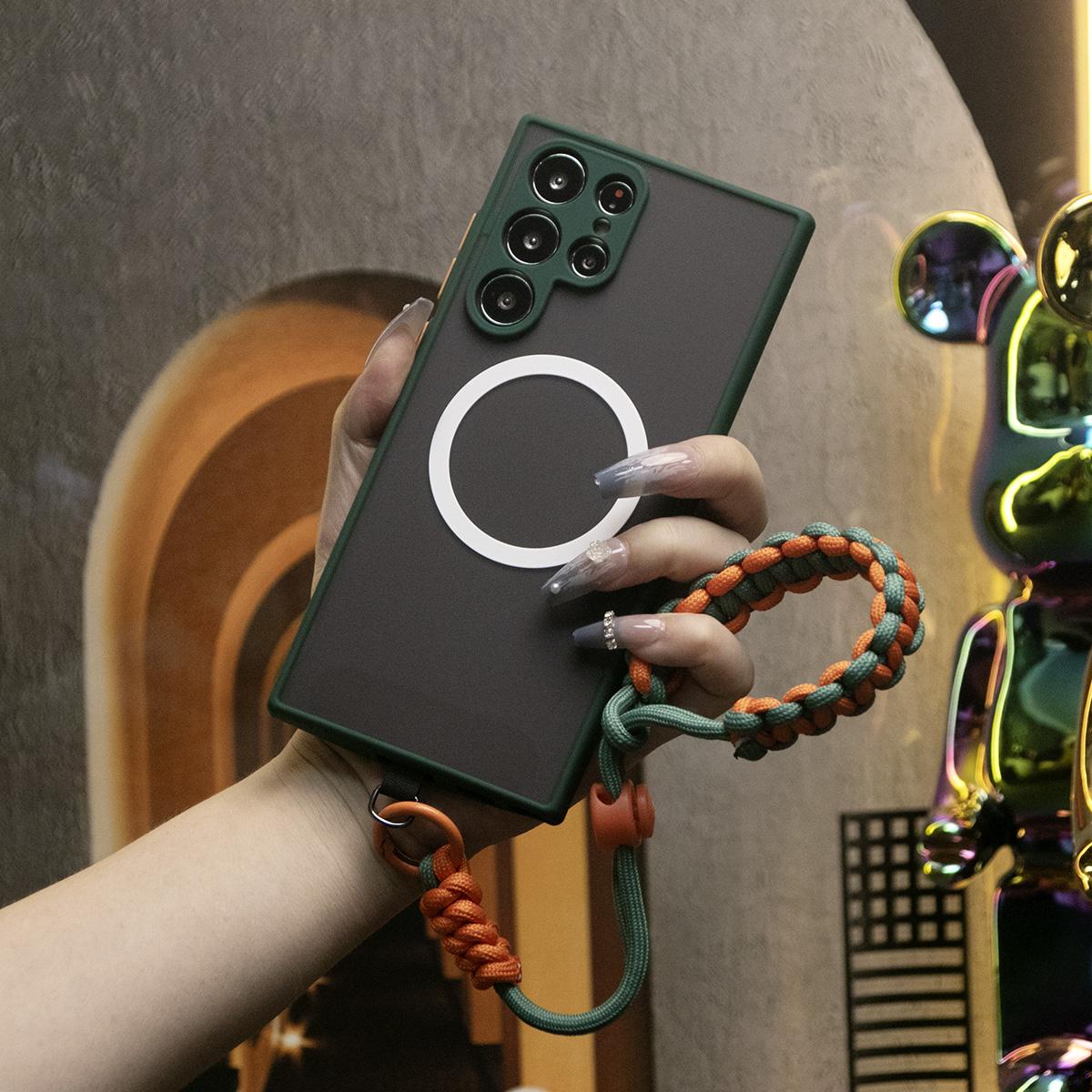 Luxury Matte Clear Support Magnetic With Adjustable Woven Strap For Samsung S25 S24 S23 S22 S21 Note20