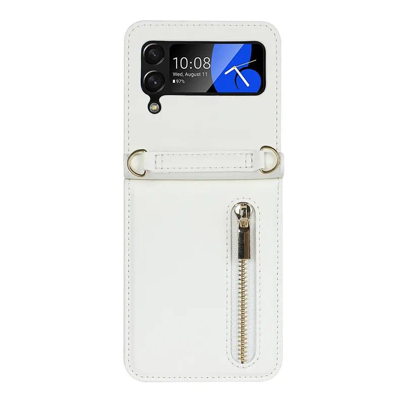 for Samsung Galaxy Z Flip 6 4 5 Z Flip 3 Case Luxury Card Slot Phone Holder Zipper Wallet Crossbody Cover Folding Case Coque