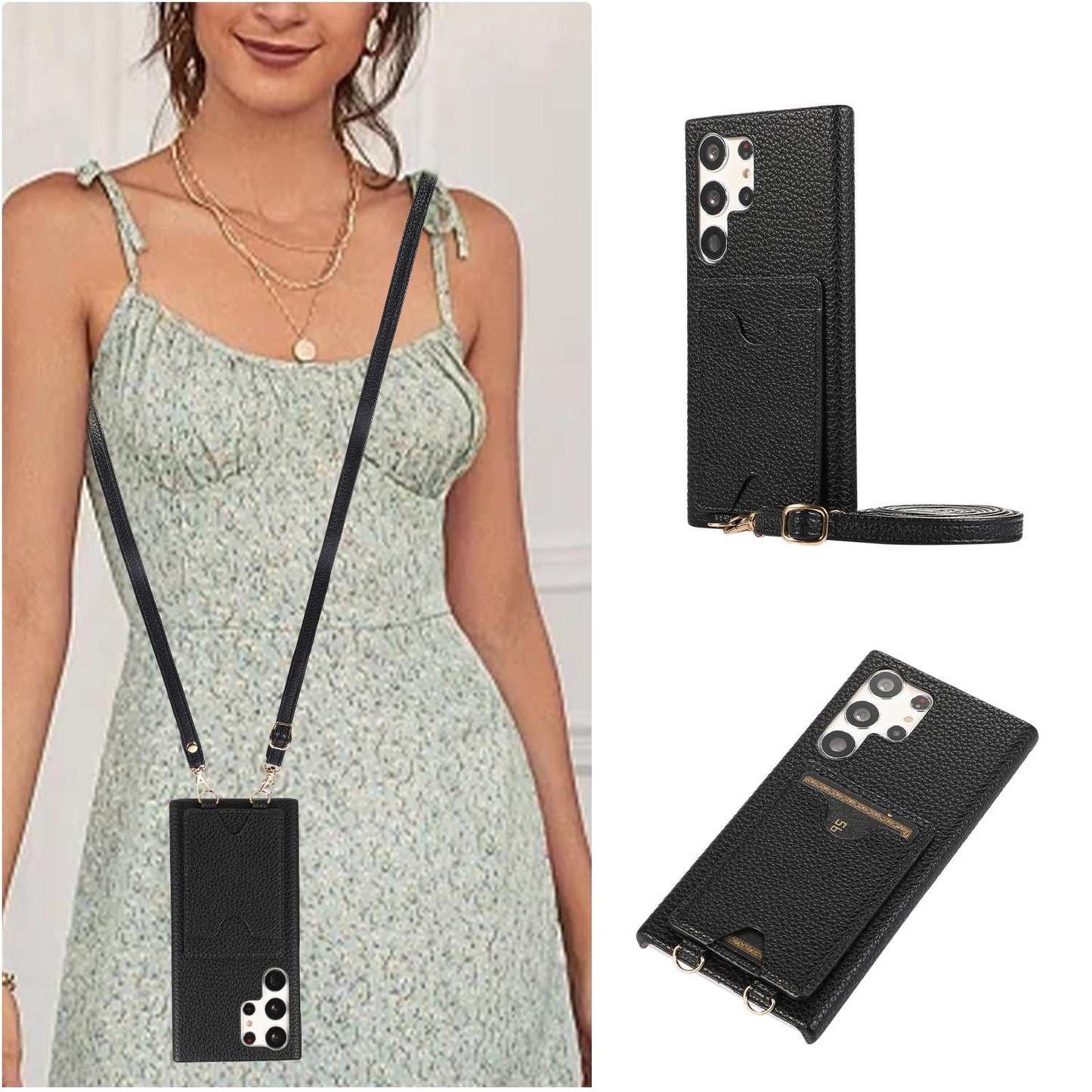 Wallet Case for Samsung S24 S23 Ultra S22 Plus U-shaped Card Holder Lanyard Handbag Crossbody Leather Cover for Samsung A13 A22 A33 A53 A14 A24 A34 A54
