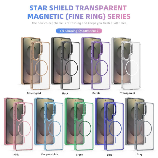 Luxury HD Crystal Clear Glossy Acrylic Phone Case Fine Line For Magsafe For Samsung S25Ultra S24 S23 S22 A36 A55 A56 Metal Camera Frame Key Magnetic Hard Back Cover